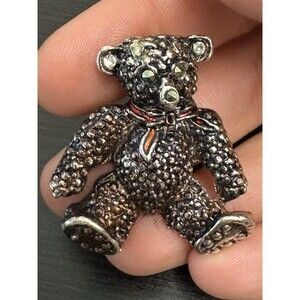 Vintage AAJ silvertone Marcasite Teddy Bear Brooch/pin